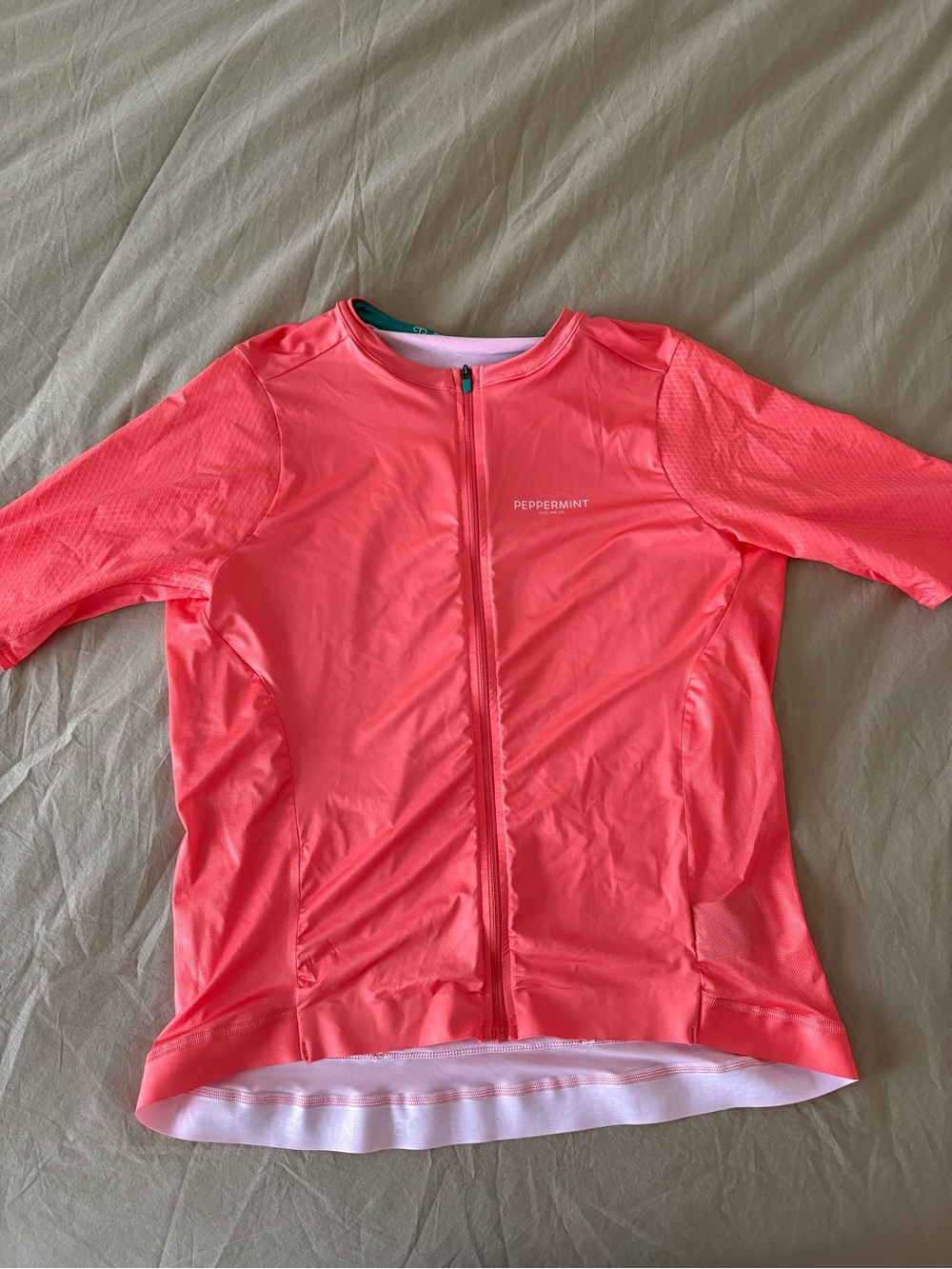 Peppermint Neon Coral Cycling Jersey - Zip Front